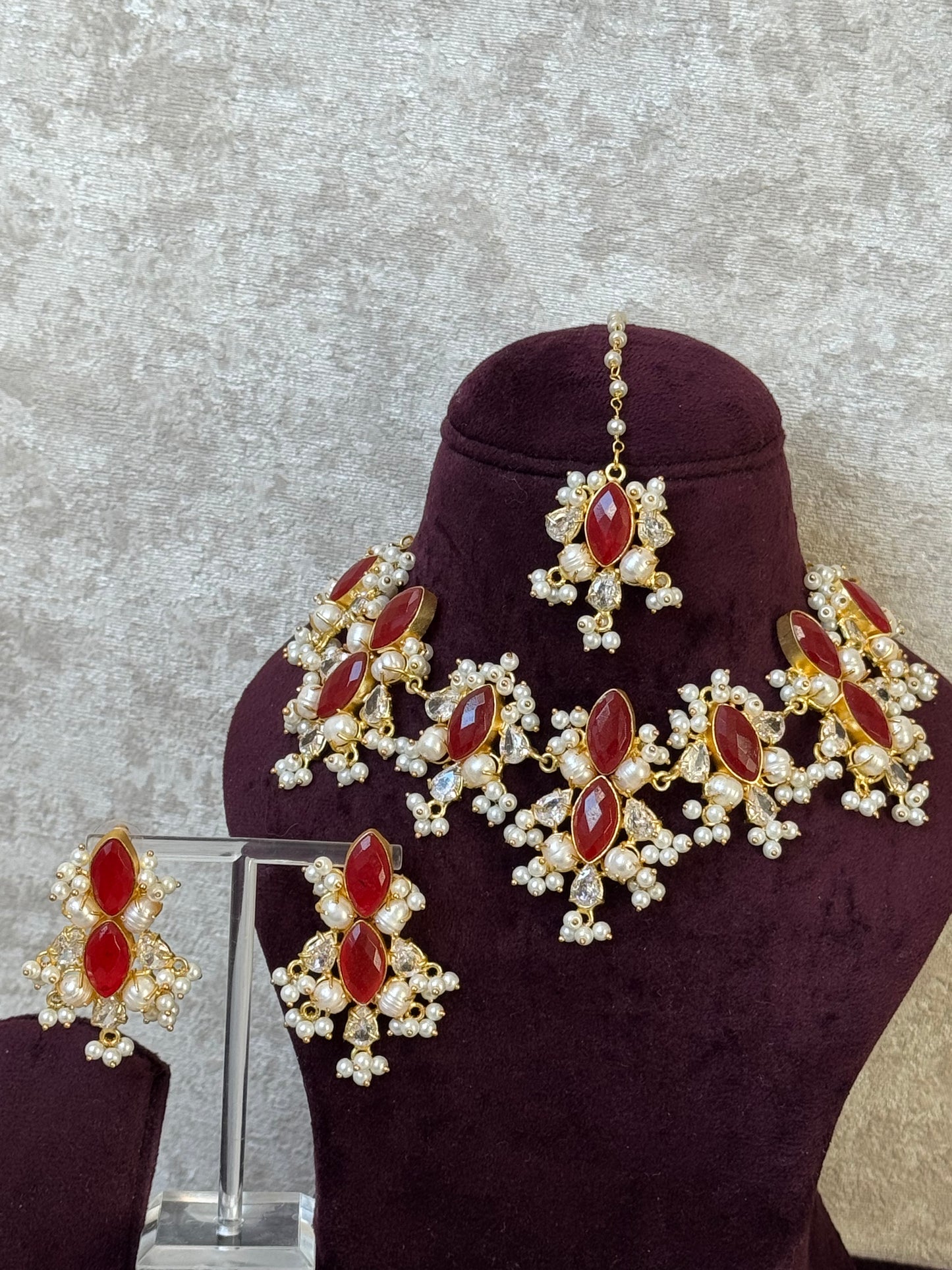 Mother of Pearl Maroon Set | The Tara Collection