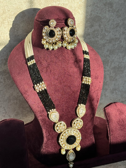 Long Black Mala Set | Mala Necklace & Earrings