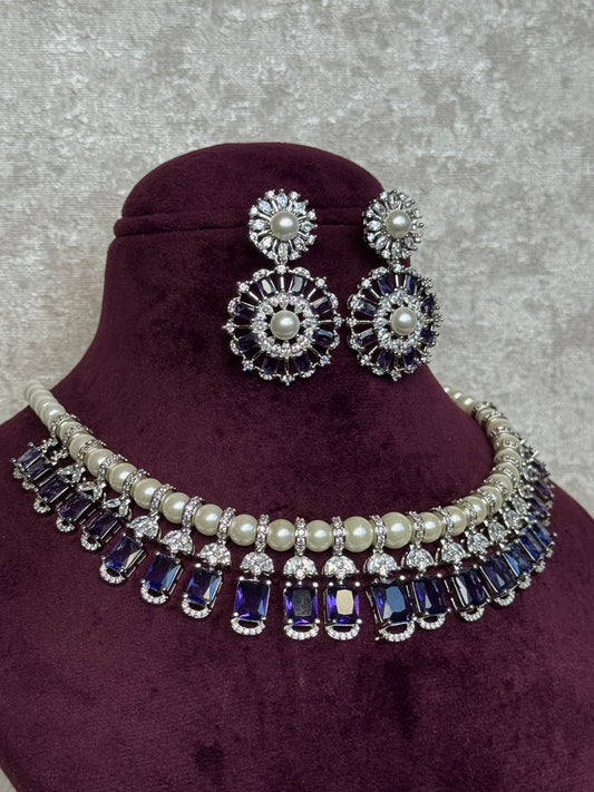 Pearl & AD Set | Necklace & Earrings