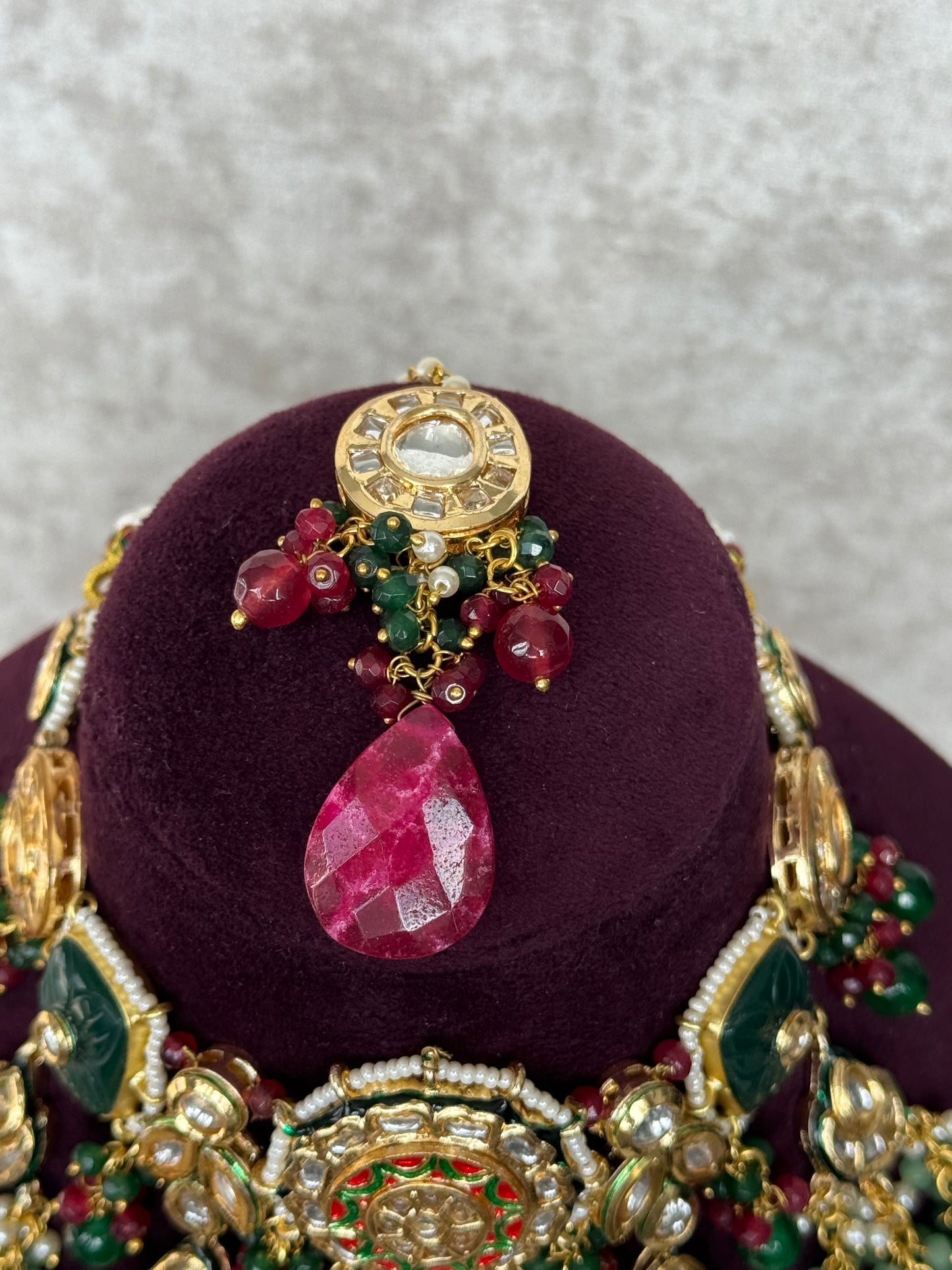 Kundan & Carving Stone Meenakari Necklace Set | The Tara Collection