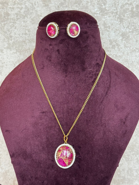 Marble Effect Stone Pendant Set | Necklace & Studs | The Tara Collection
