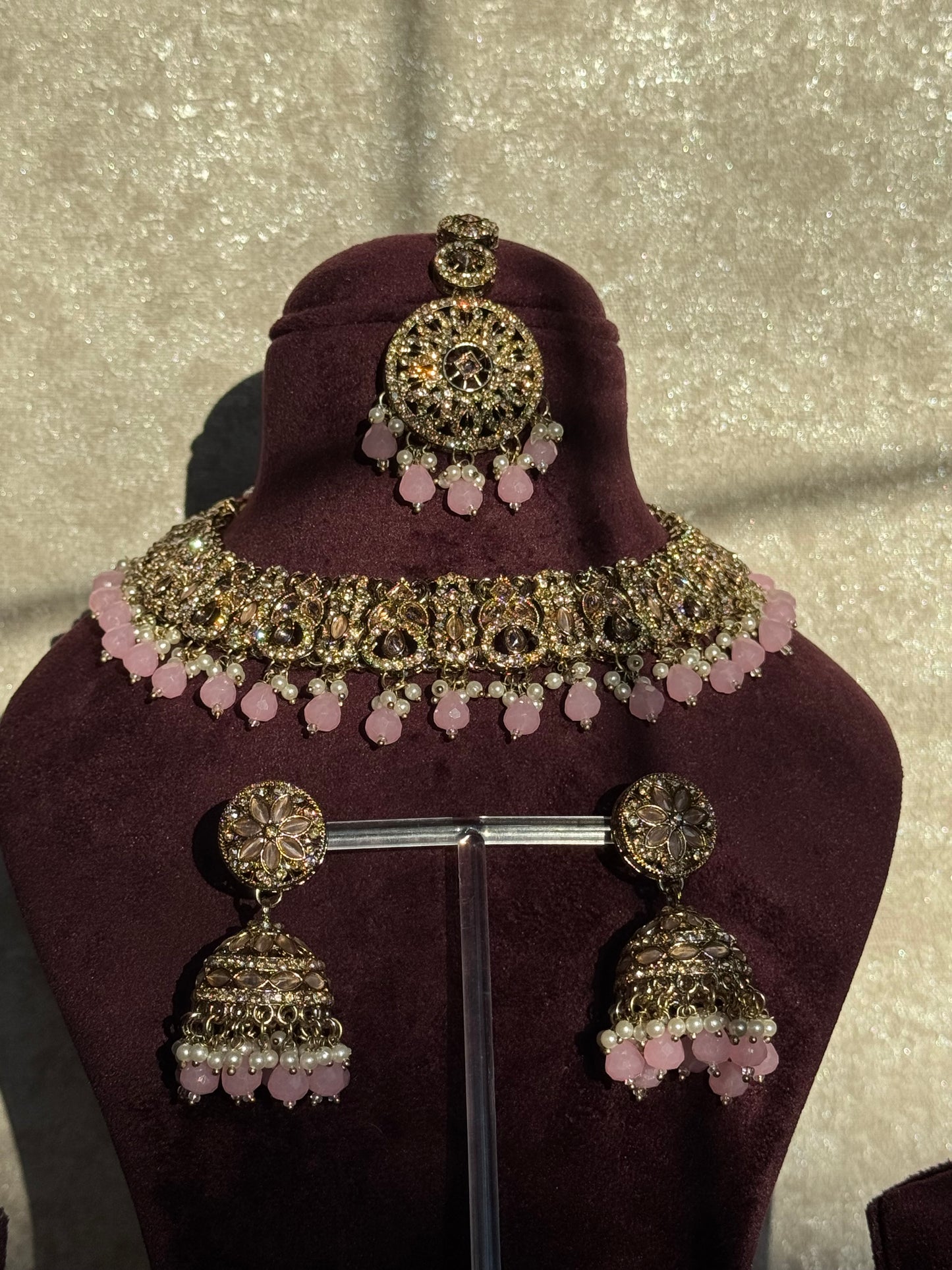 Crystal Beaded Necklace Set (with earrings & tikka)