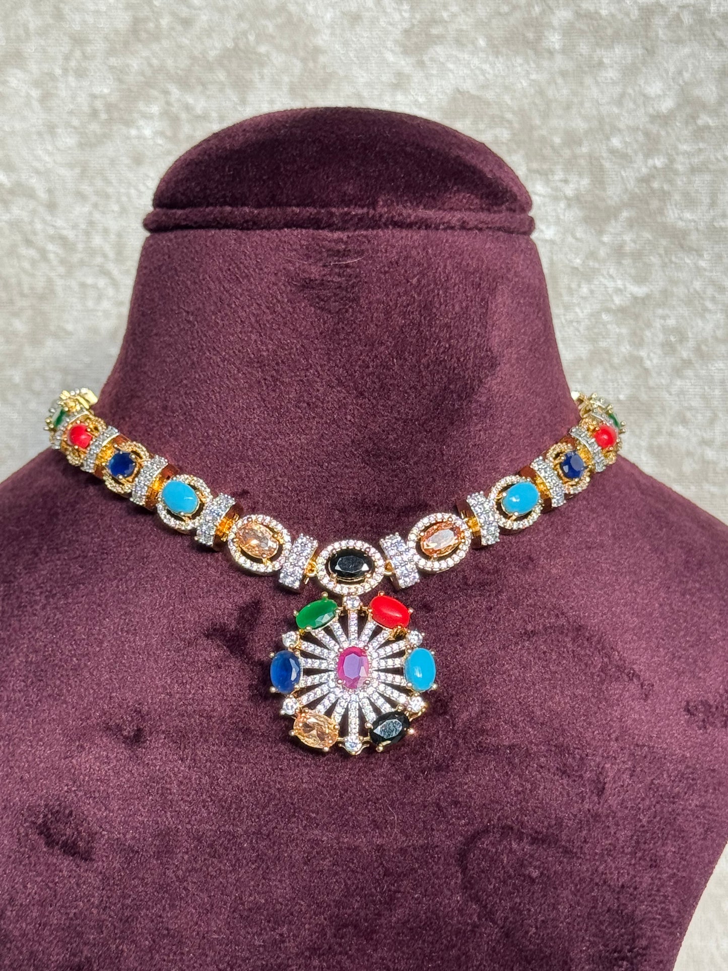 AD Semi Precious Stones Necklace Set