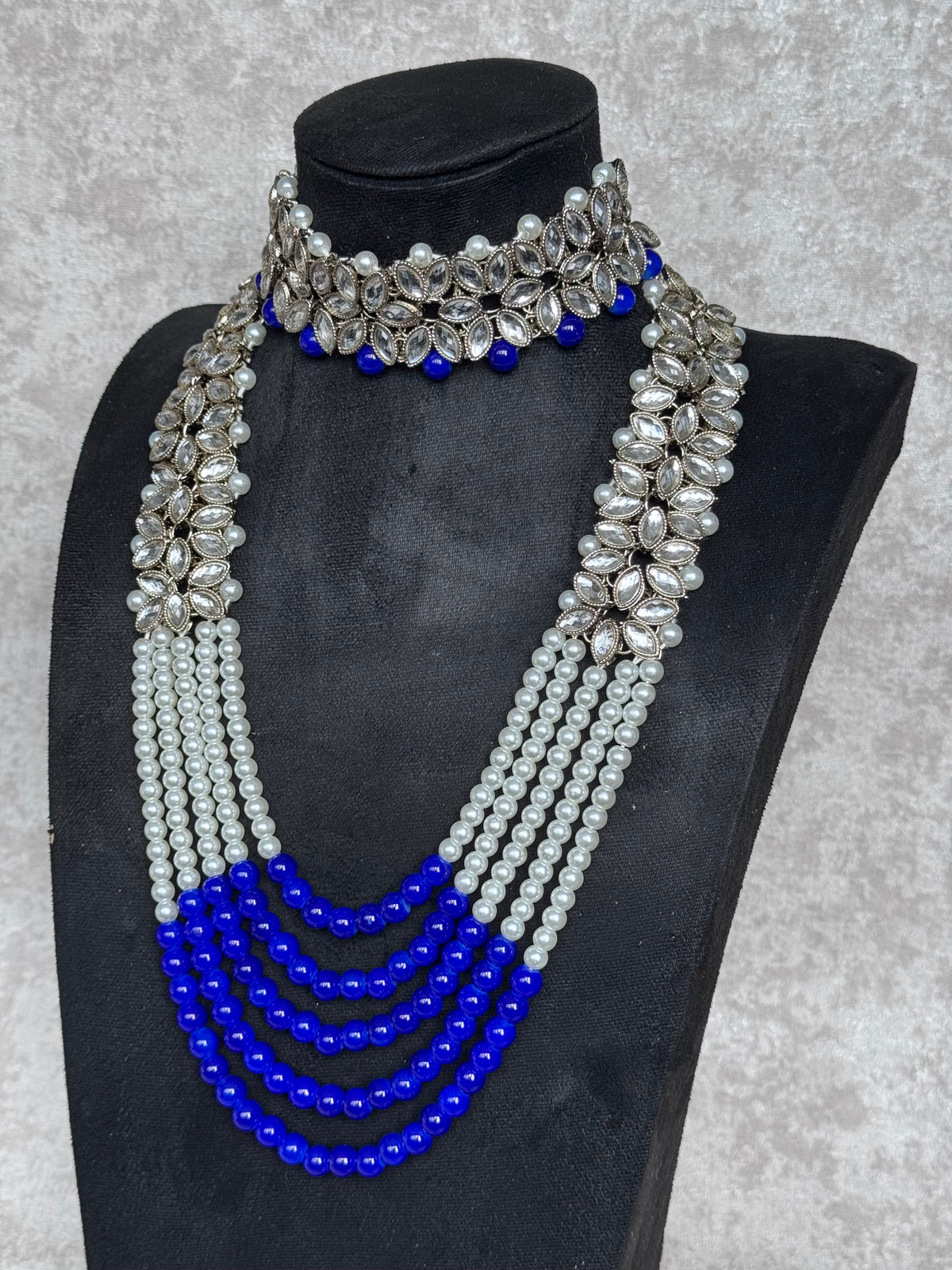 Aisha – Royal Blue & Pearl 4-Piece Necklace Set | The Tara Collection