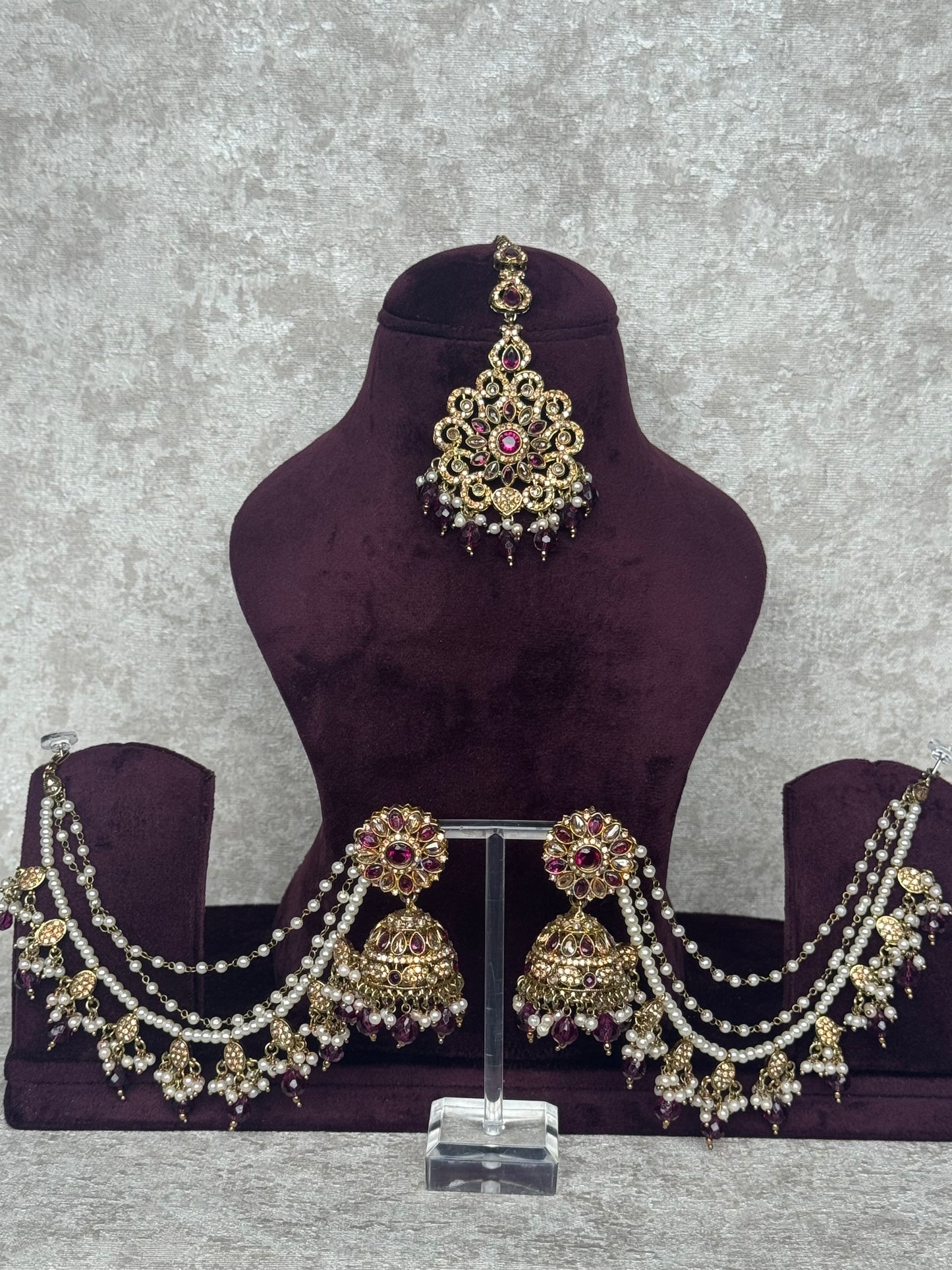Polki Earring & Tikka Set with Attached Sahara | The Tara Collection
