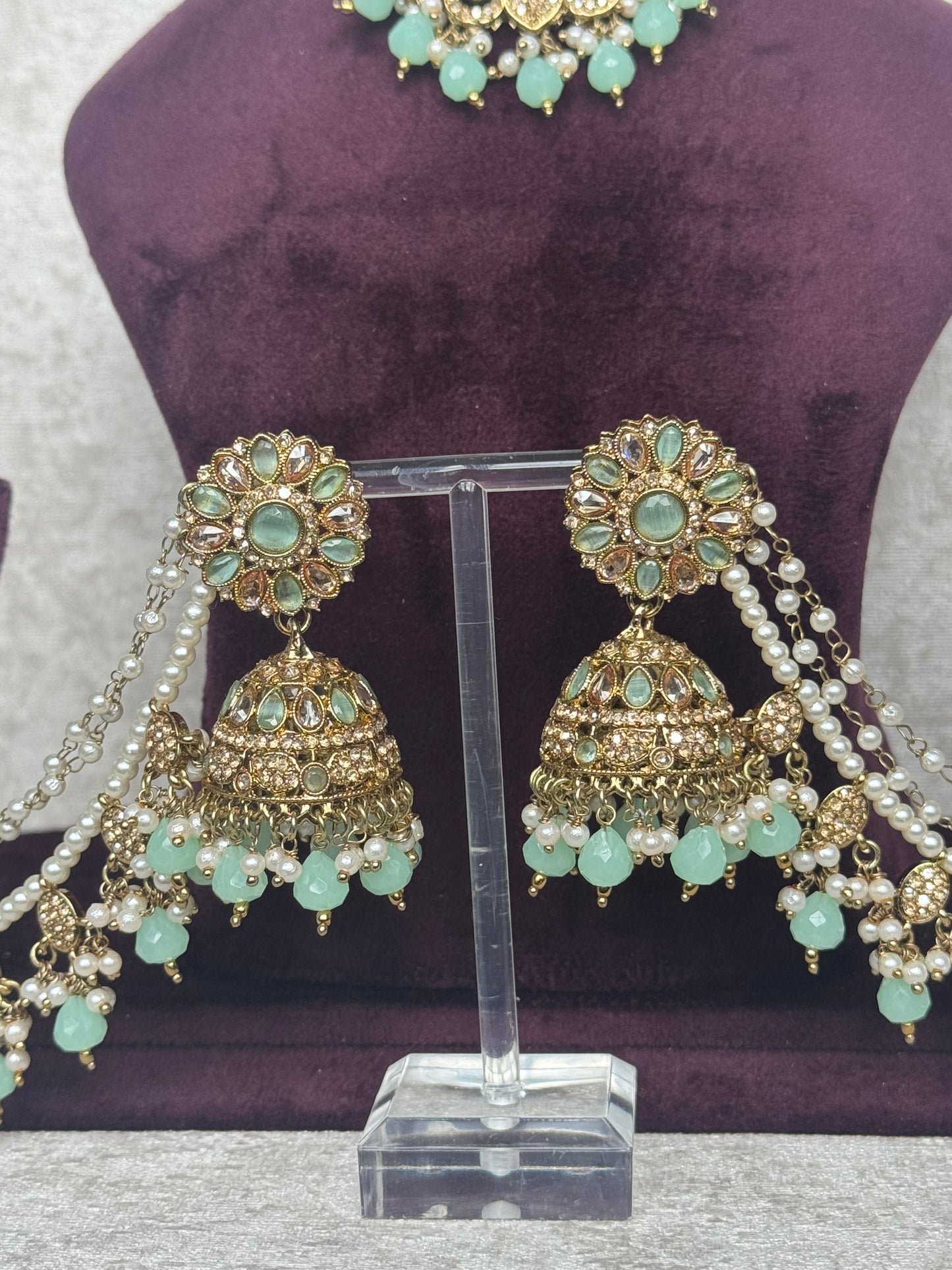 Polki Earring & Tikka Set with Attached Sahara | The Tara Collection