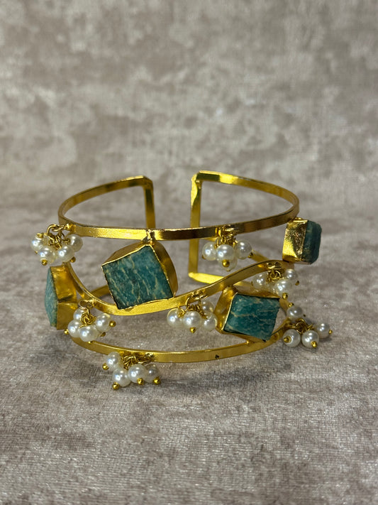 Natural Stone & Pearl Bead Cuff