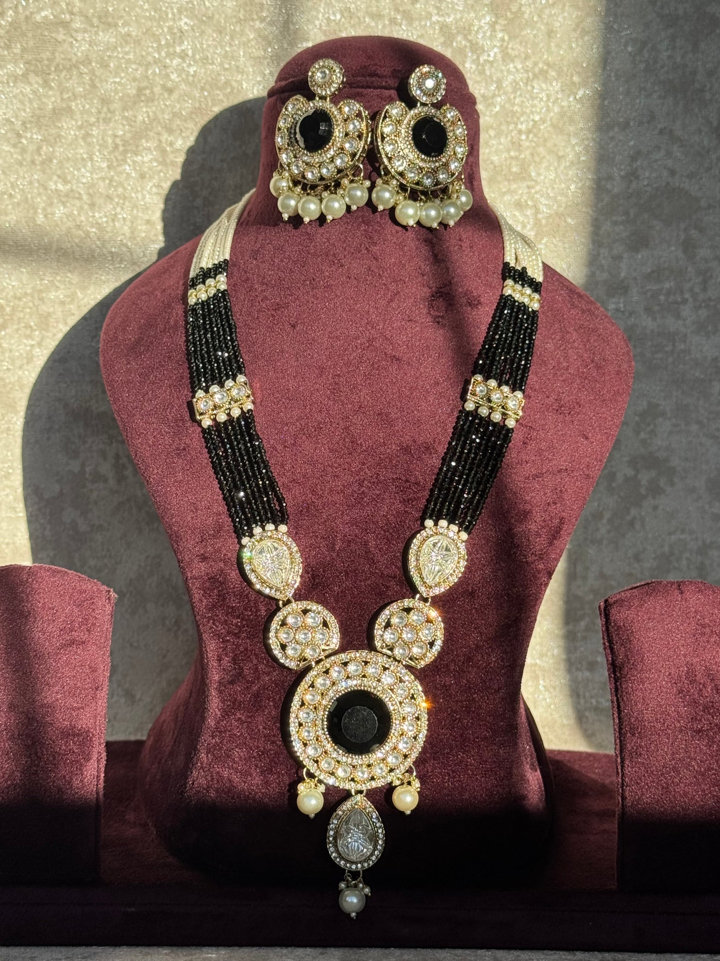 Long Black Mala Set | Mala Necklace & Earrings