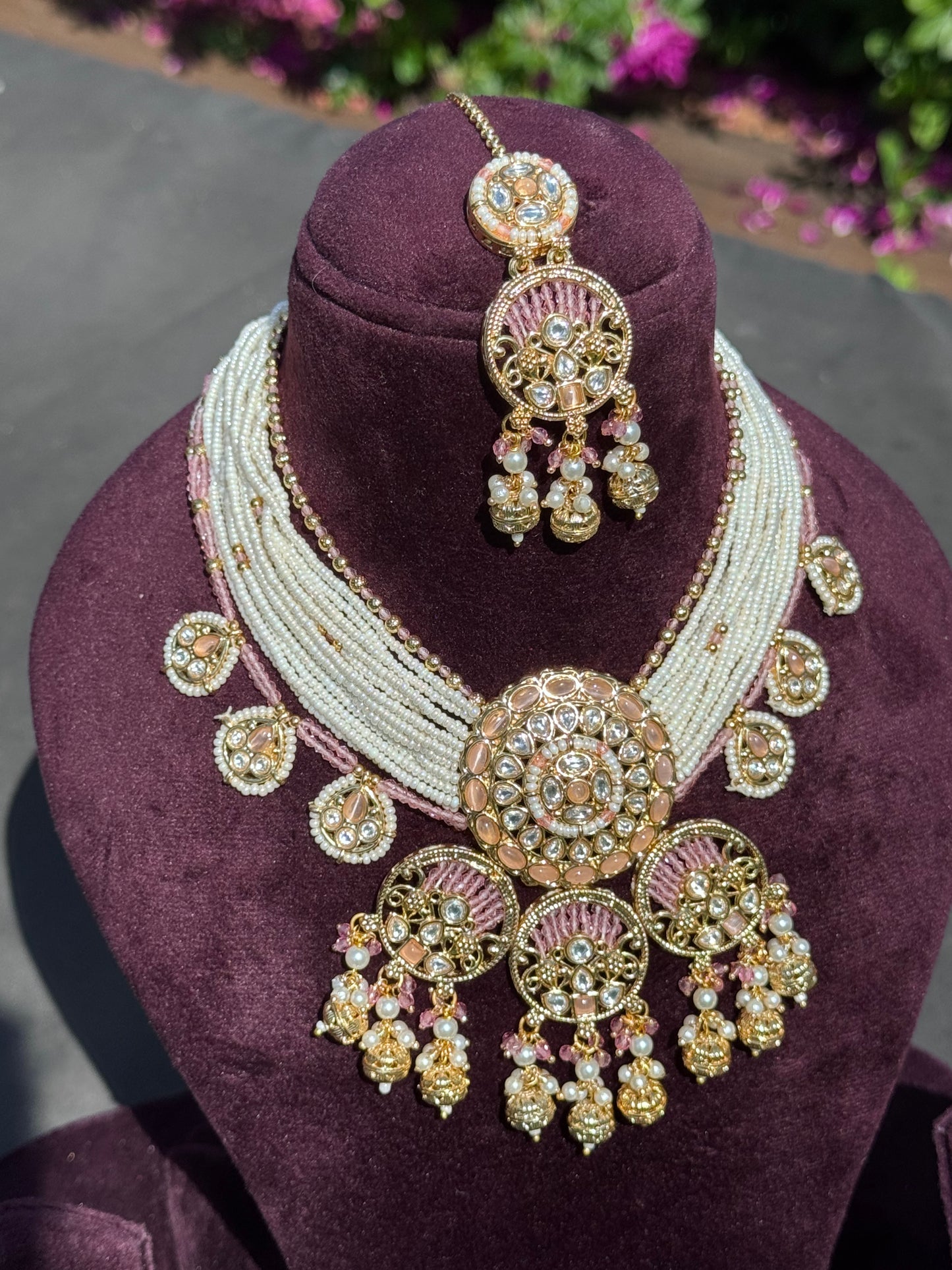 Heritage Rice Bead Pink Necklace Set | The Tara Collection