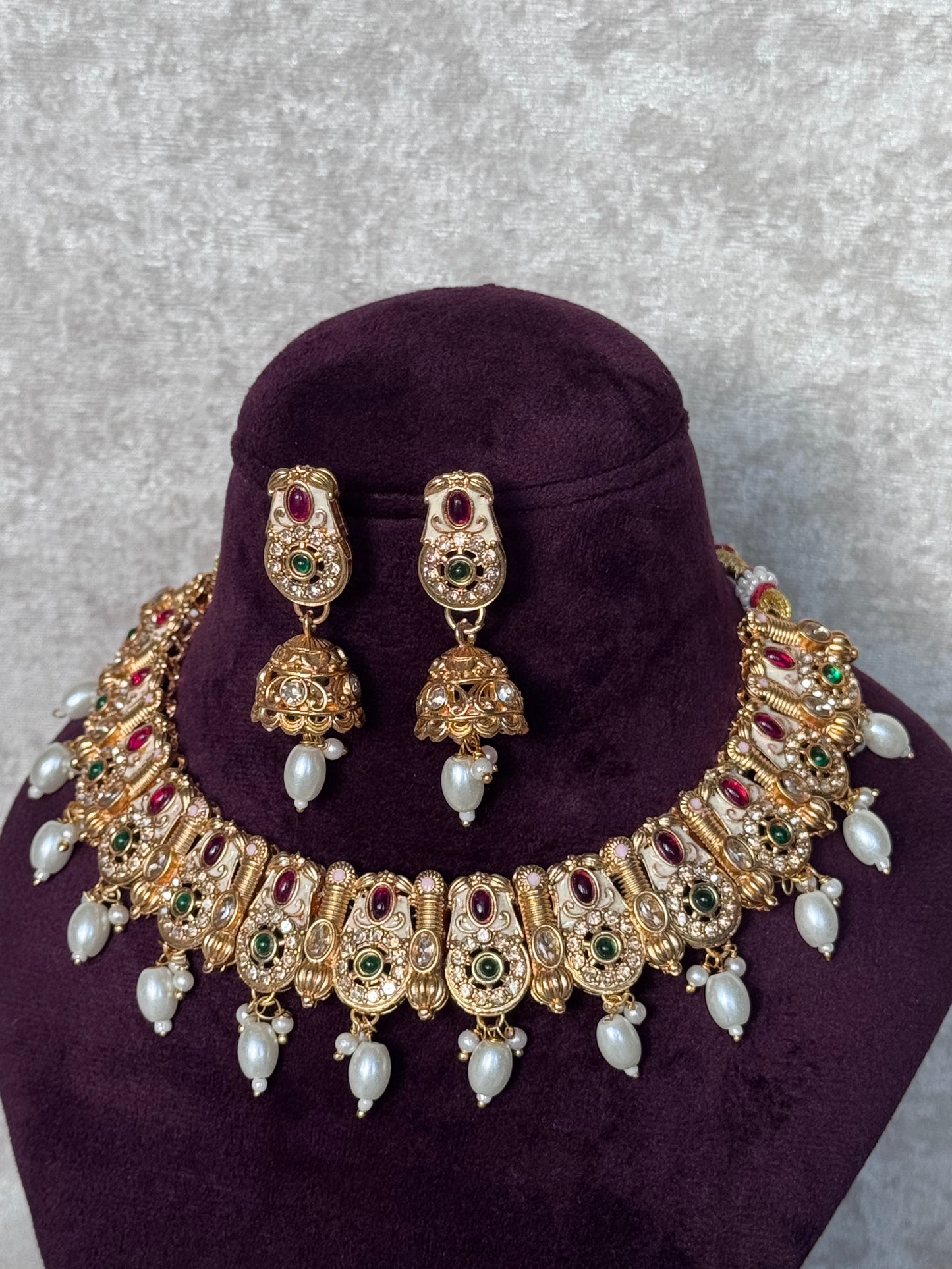 Ruby Green Gold Meenakari Necklace Set | The Tara Collection
