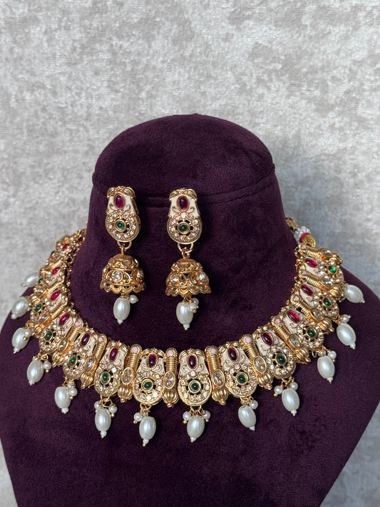 Ruby Green Gold Meenakari Necklace Set | The Tara Collection