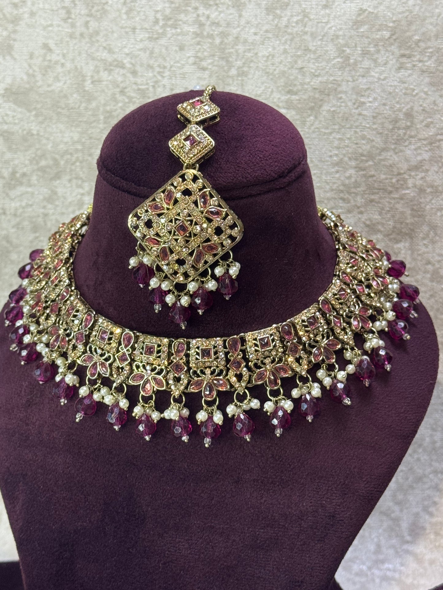 Champagne Gold Necklace Set with Jhumka & Square Tikka | The Tara Collection