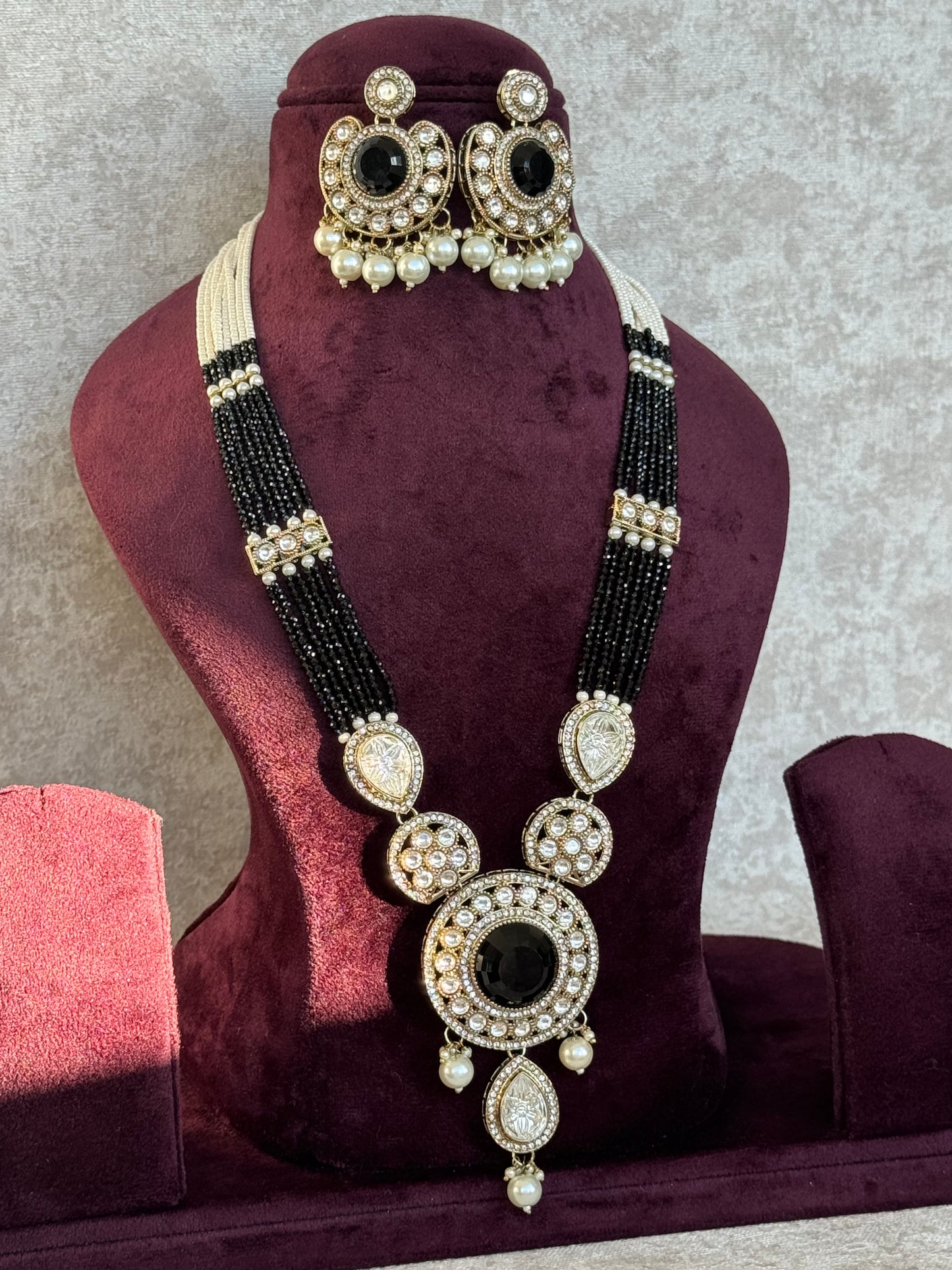 Long Black Mala Set | Mala Necklace & Earrings