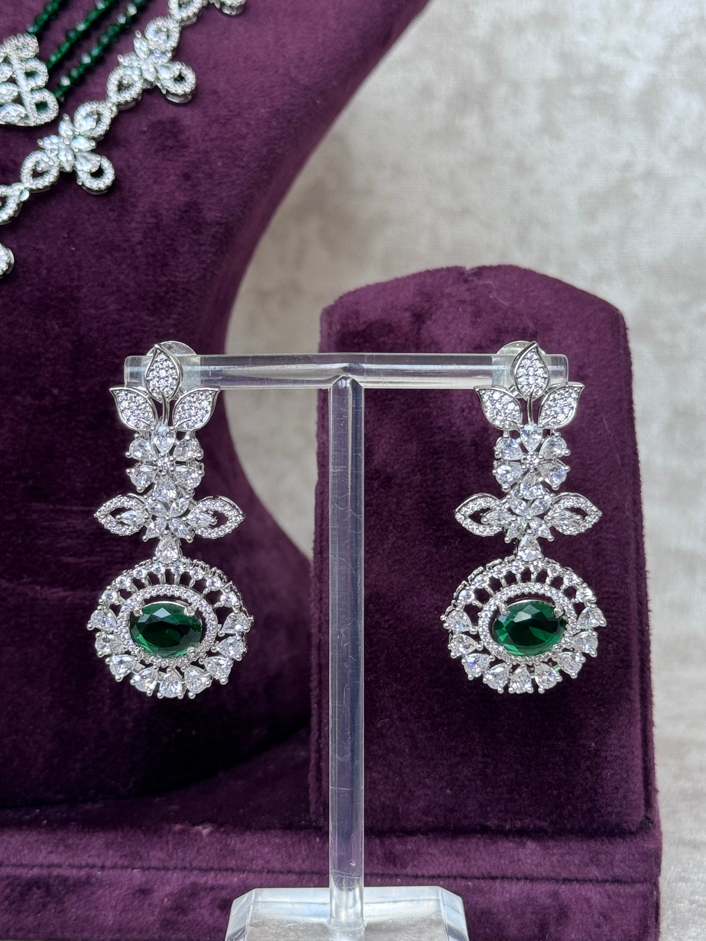 Emerald American Diamond Layered Necklace Set | The Tara Collection