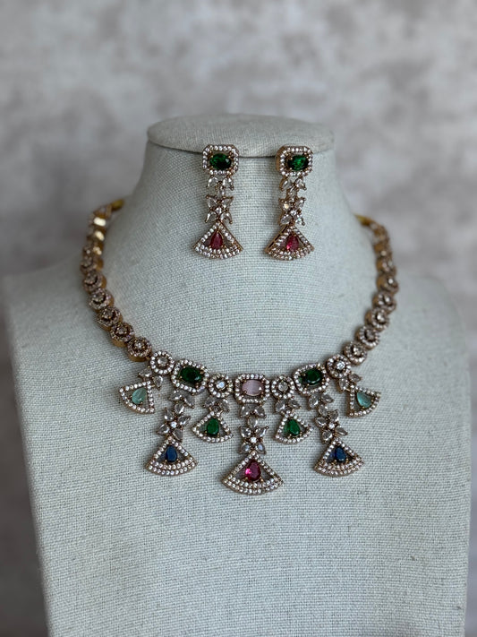 Gold Based American Diamond Necklace Set | The Tara Collection