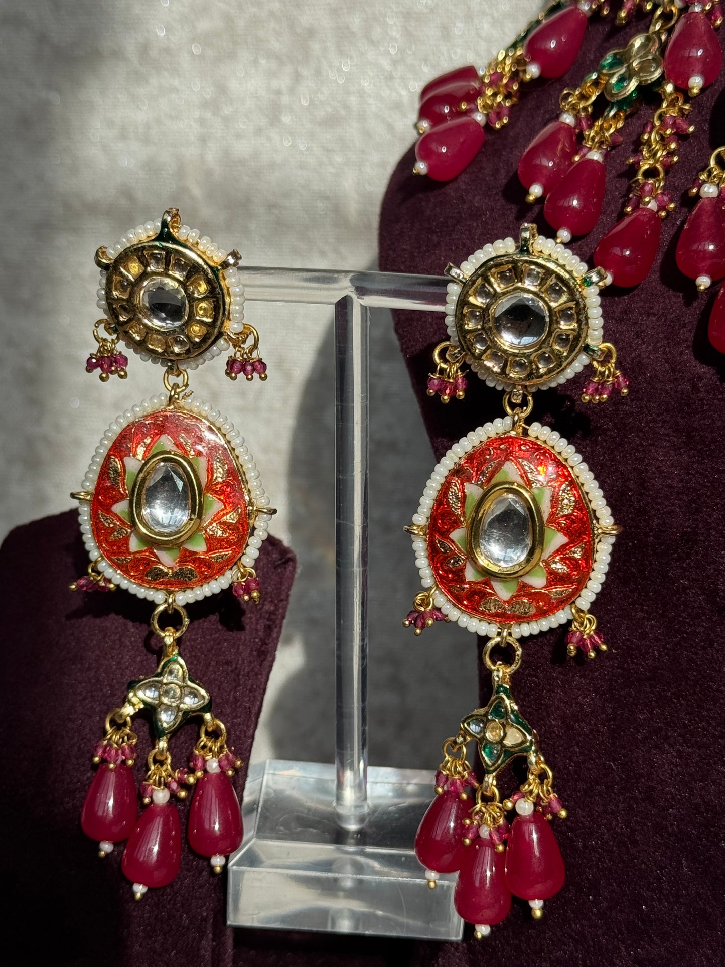Maroon Red Meenakari Necklace Set | The Tara Collection