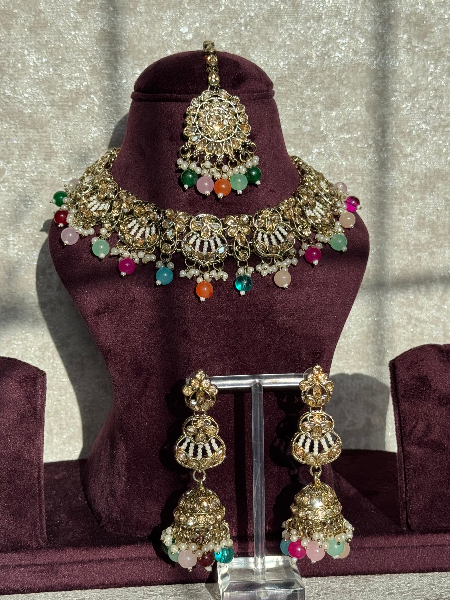 Crystal Beaded Set | Jhumka Earrings & Tikka