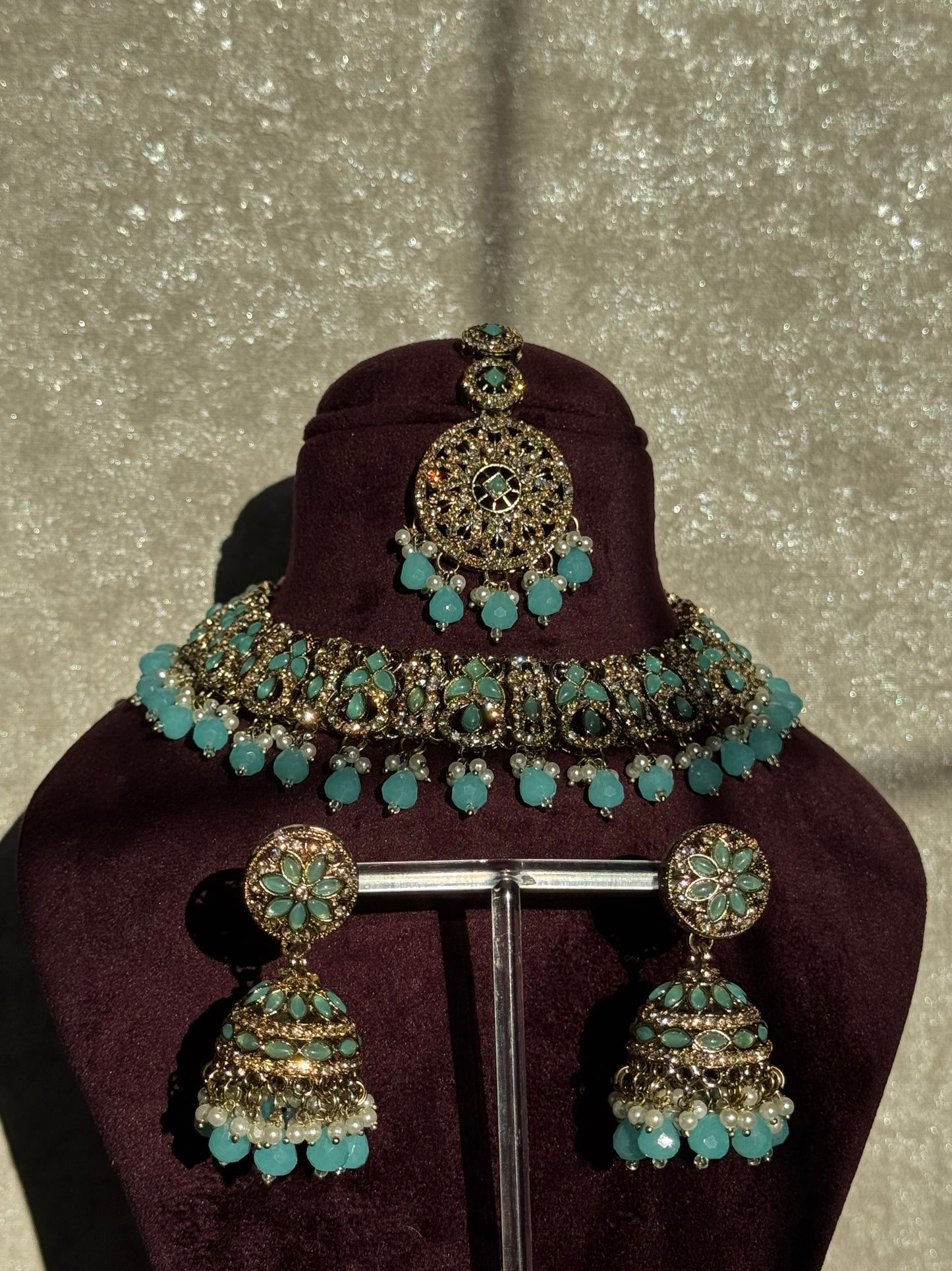 Crystal Beaded Necklace Set (with earrings & tikka)