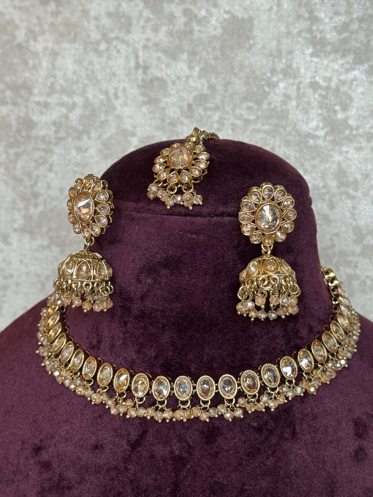 Slim Necklace set | Necklace, Jhumka earrings, Tikka | The Tara Collection