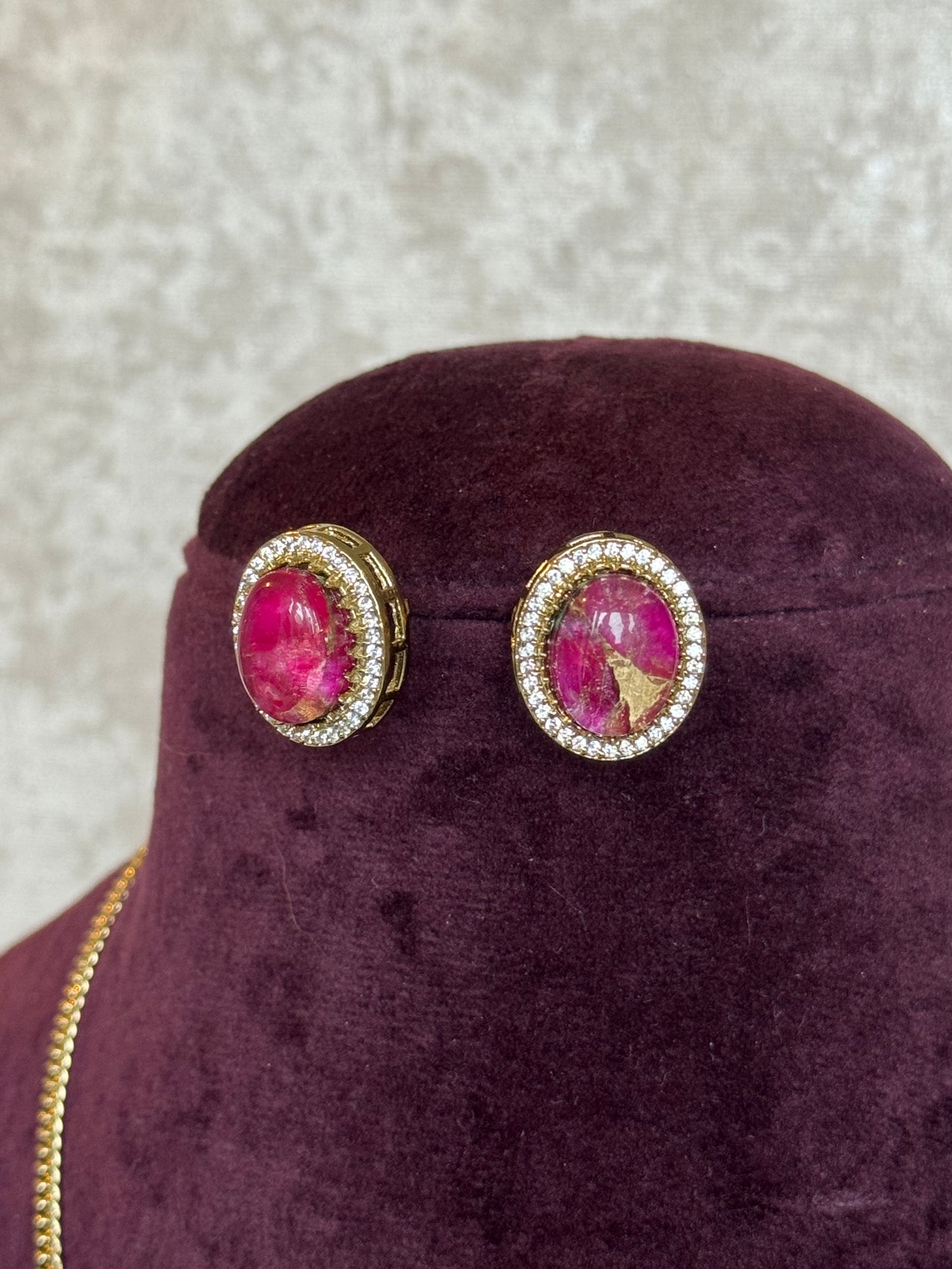 Marble Effect Stone Pendant Set | Necklace & Studs | The Tara Collection