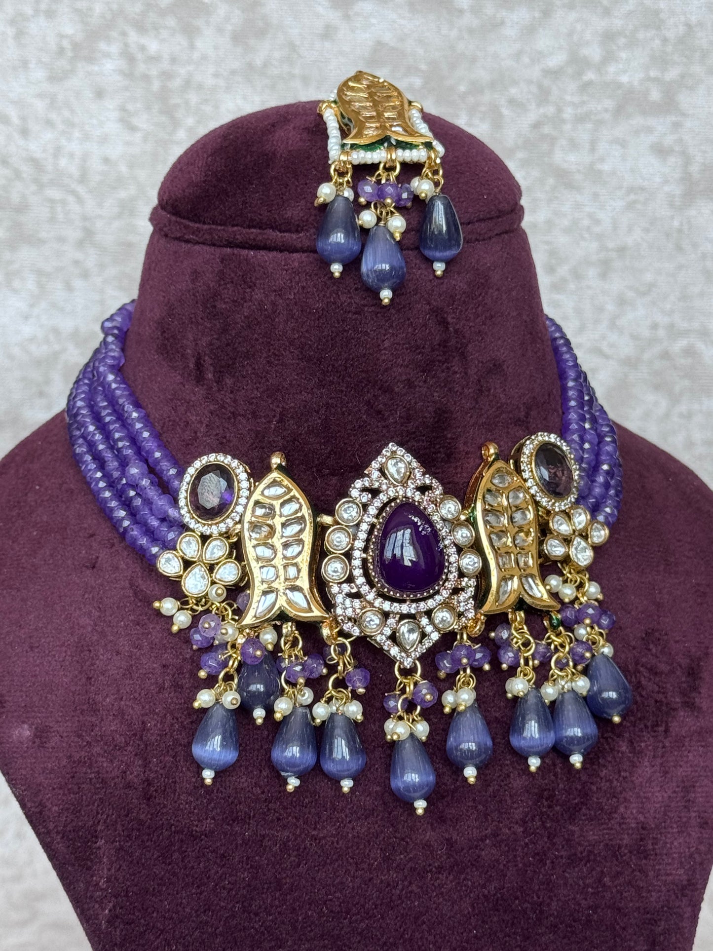 Purple Beaded Kundan Choker Set | The Tara Collection
