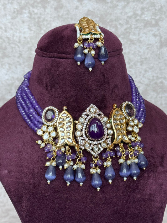 Purple Beaded Kundan Choker Set | The Tara Collection