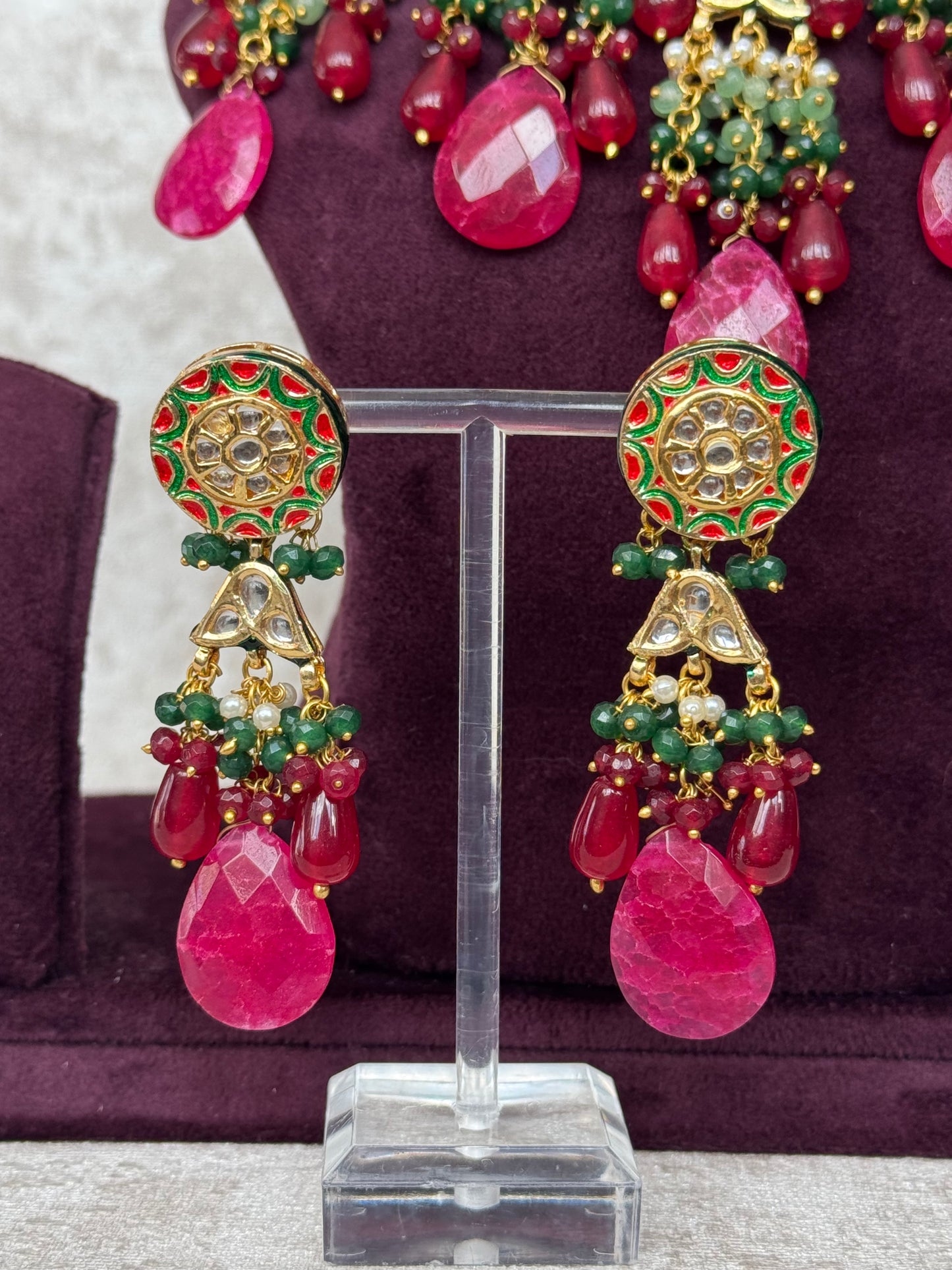 Kundan & Carving Stone Meenakari Necklace Set | The Tara Collection