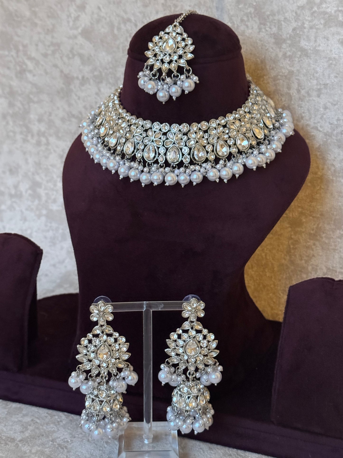 Silver Necklace Set | Necklace, Earrings, Tikka