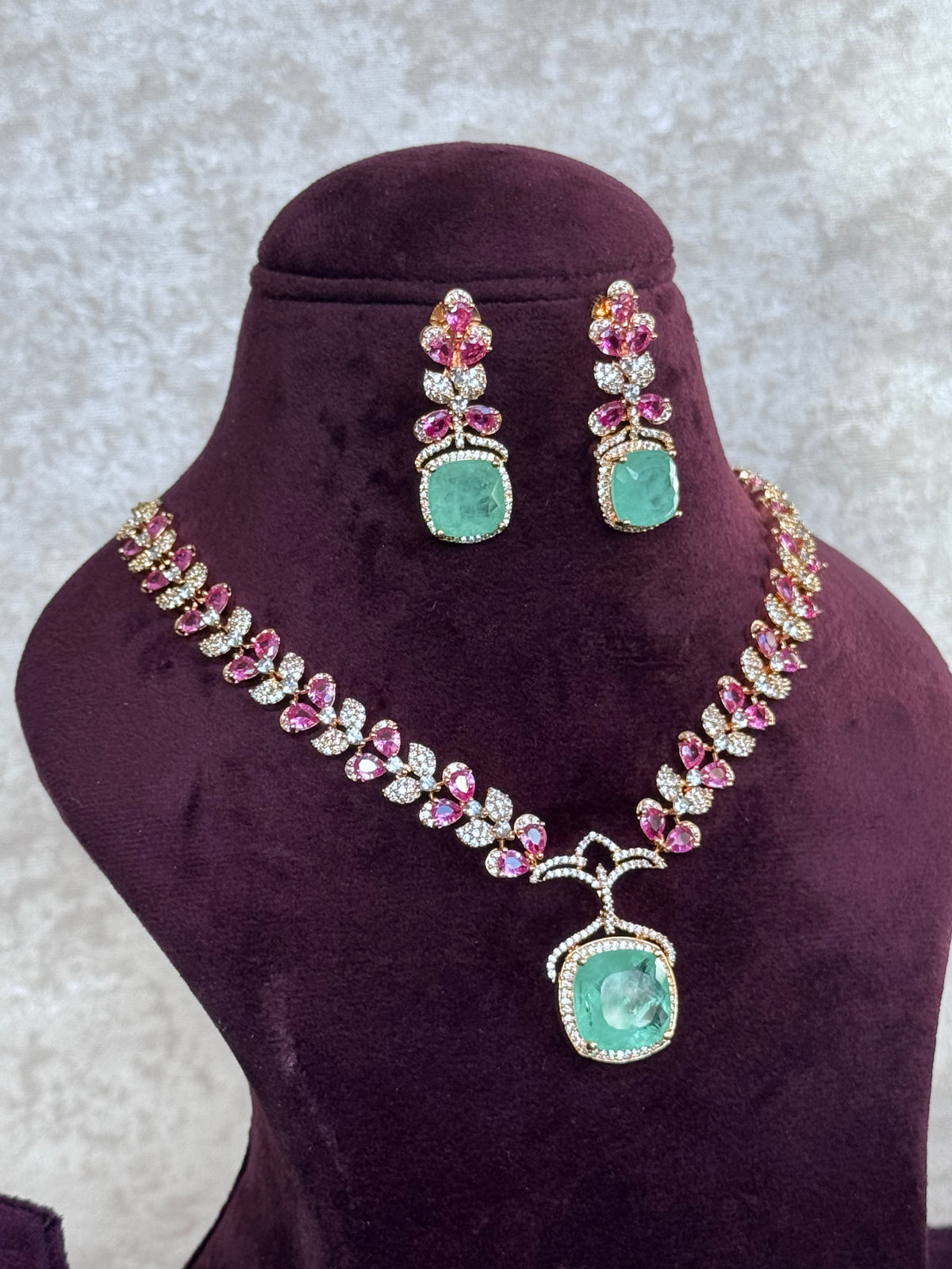 Lavanya - Floral AD Stone Necklace Set | The Tara Collection