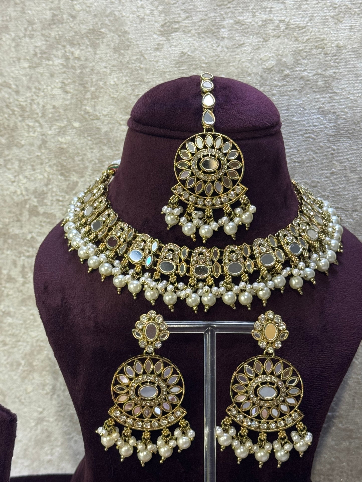 Mirror Work Gold Necklace Set | The Tara Collection