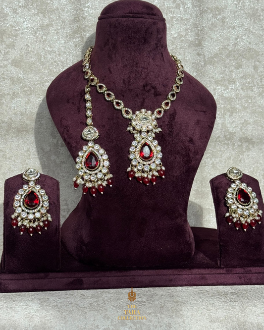 Kundan Necklace Set with Tikka and Earrings