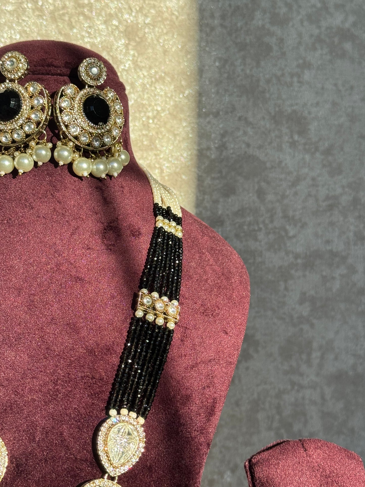 Long Black Mala Set | Mala Necklace & Earrings