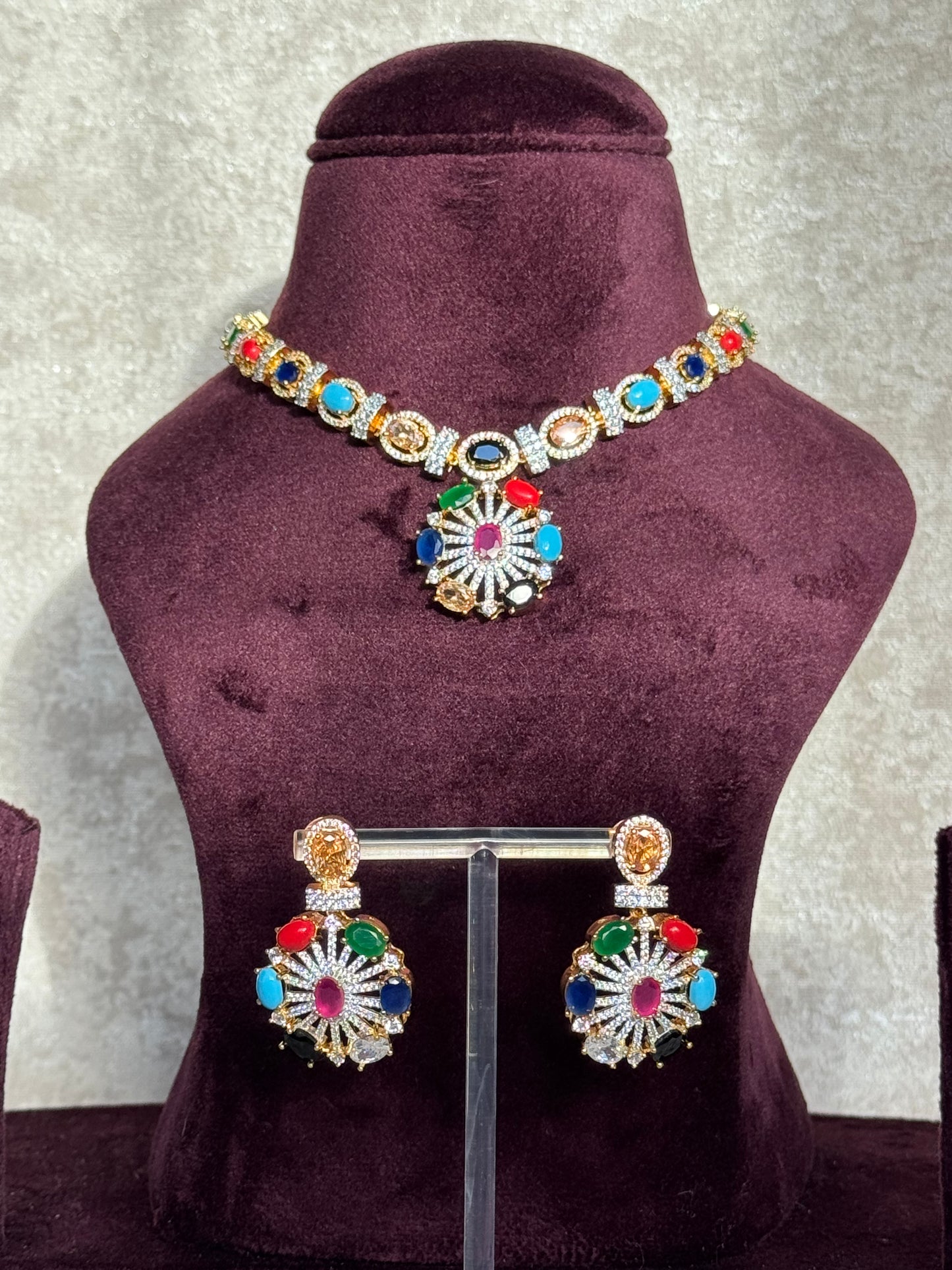 AD Semi Precious Stones Necklace Set