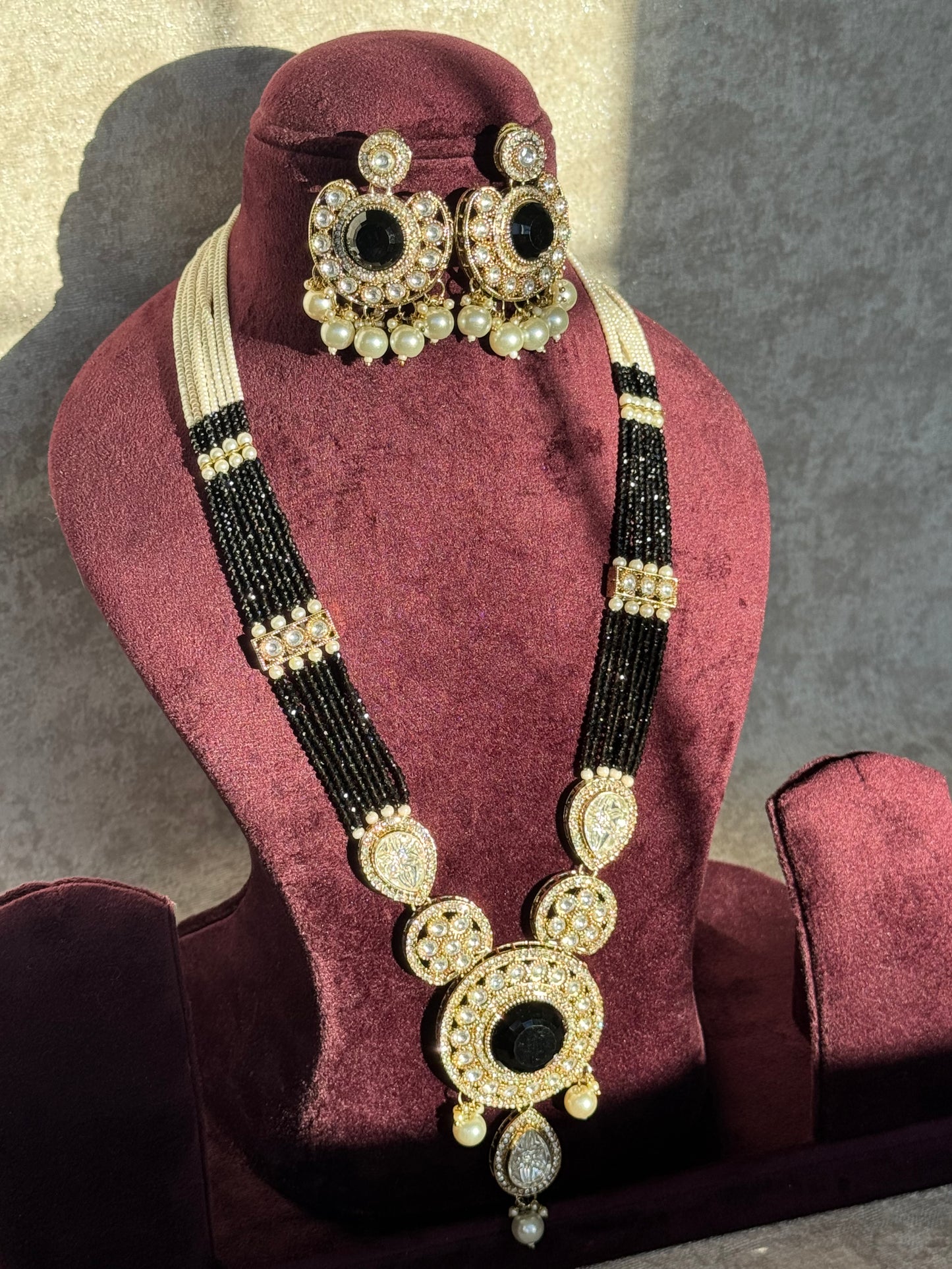 Long Black Mala Set | Mala Necklace & Earrings