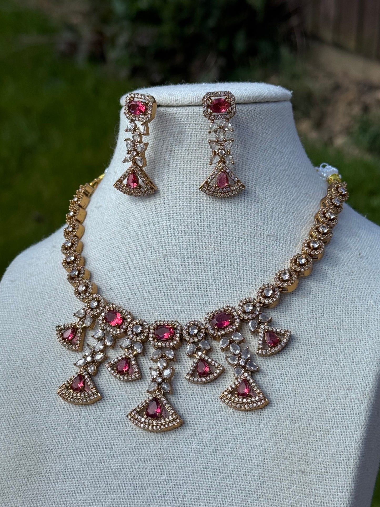 Gold Based American Diamond Necklace Set | The Tara Collection
