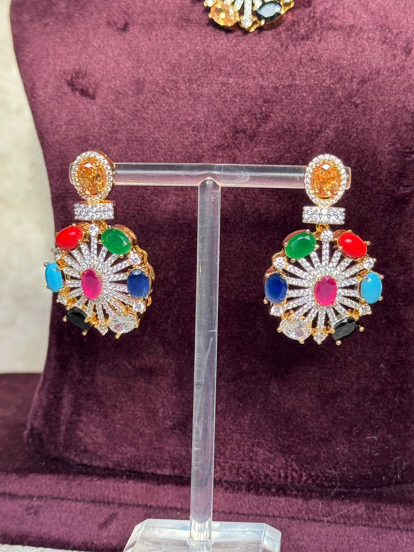 AD Semi Precious Stones Necklace Set