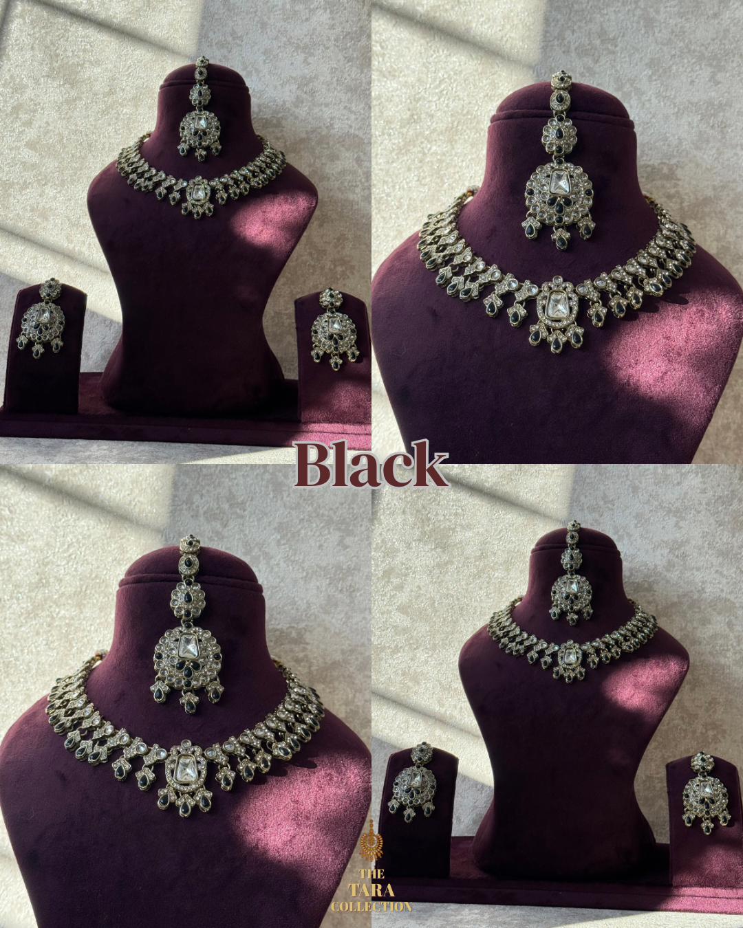 Crystal stone style necklace set (with earrings & tikka)