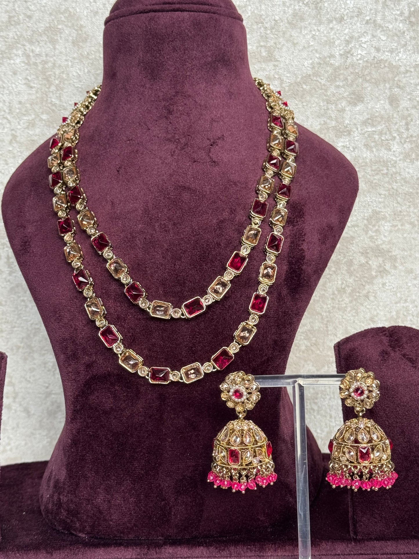 Double Layer Mala Necklace Set | Jhumka Earrings