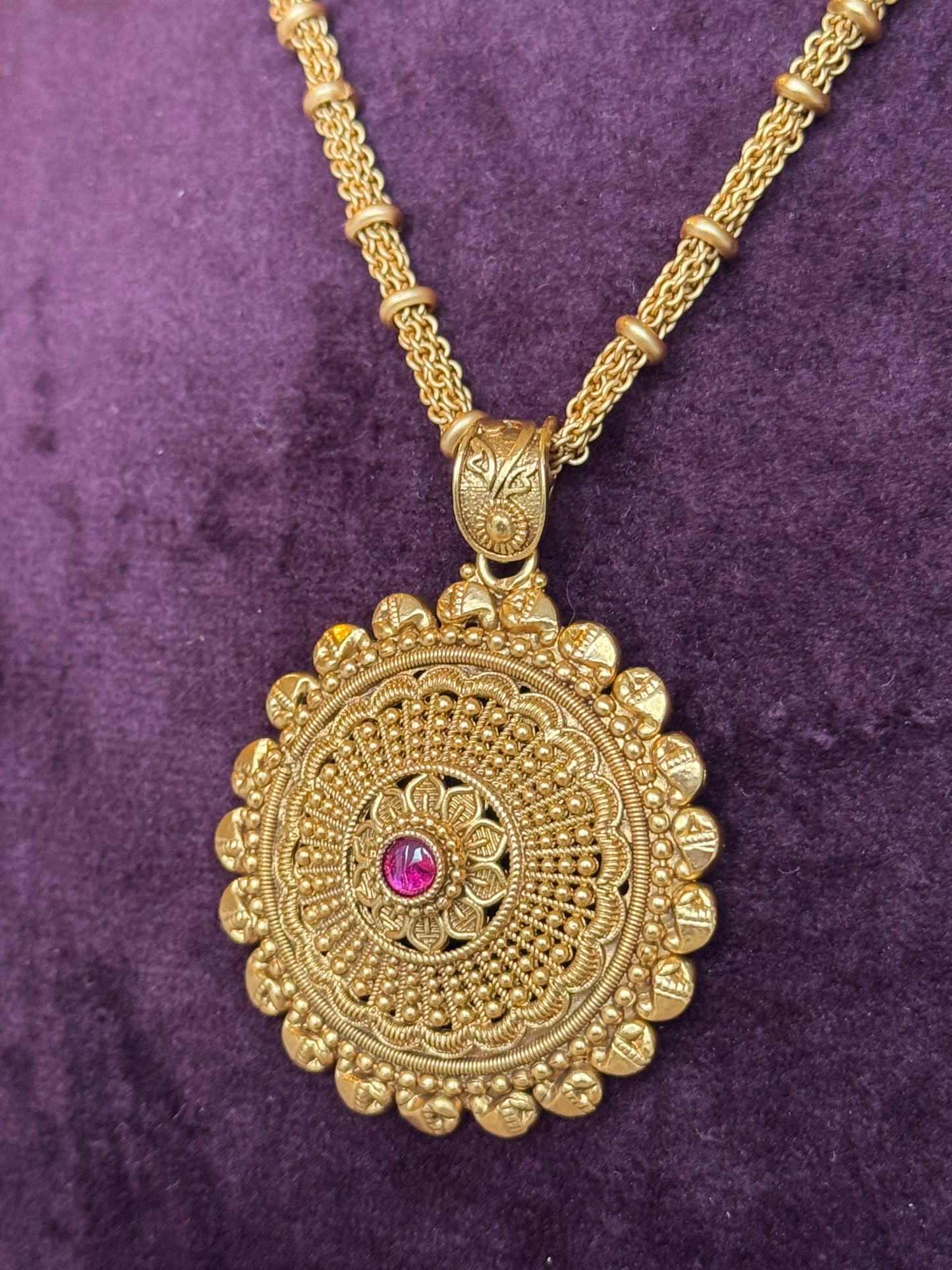 Traditional Gold Round Pendant Set | Necklace & Earrings | The Tara Collection
