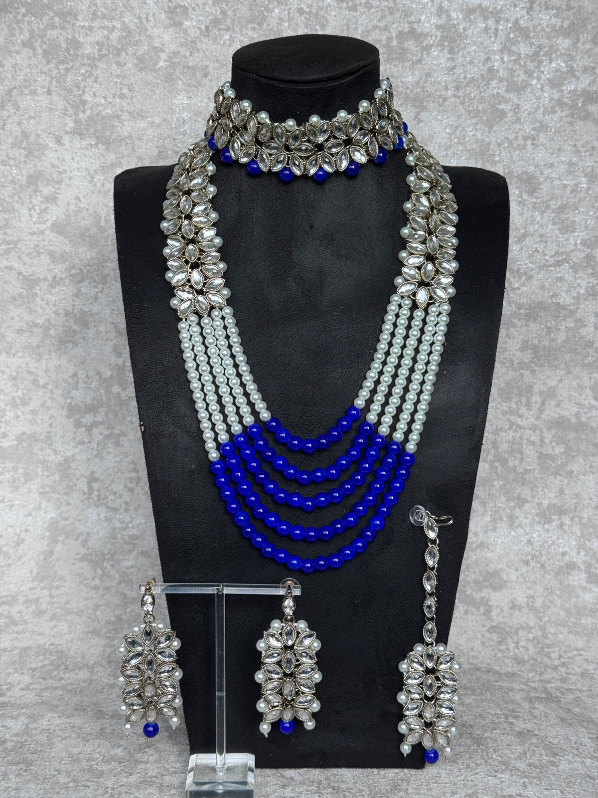 Aisha – Royal Blue & Pearl 4-Piece Necklace Set | The Tara Collection