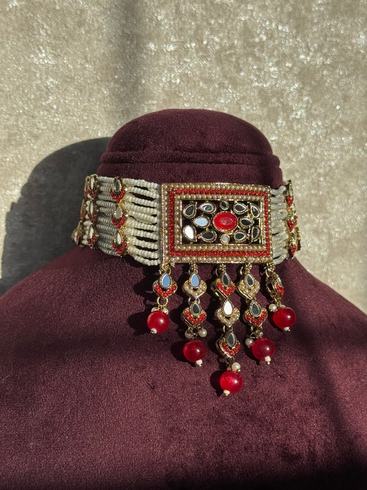 Mirror Work Choker Set | Choker, Earrings, Tikka
