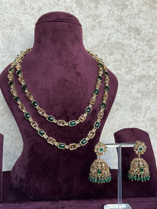 Double Layer Mala Necklace Set | Jhumka Earrings