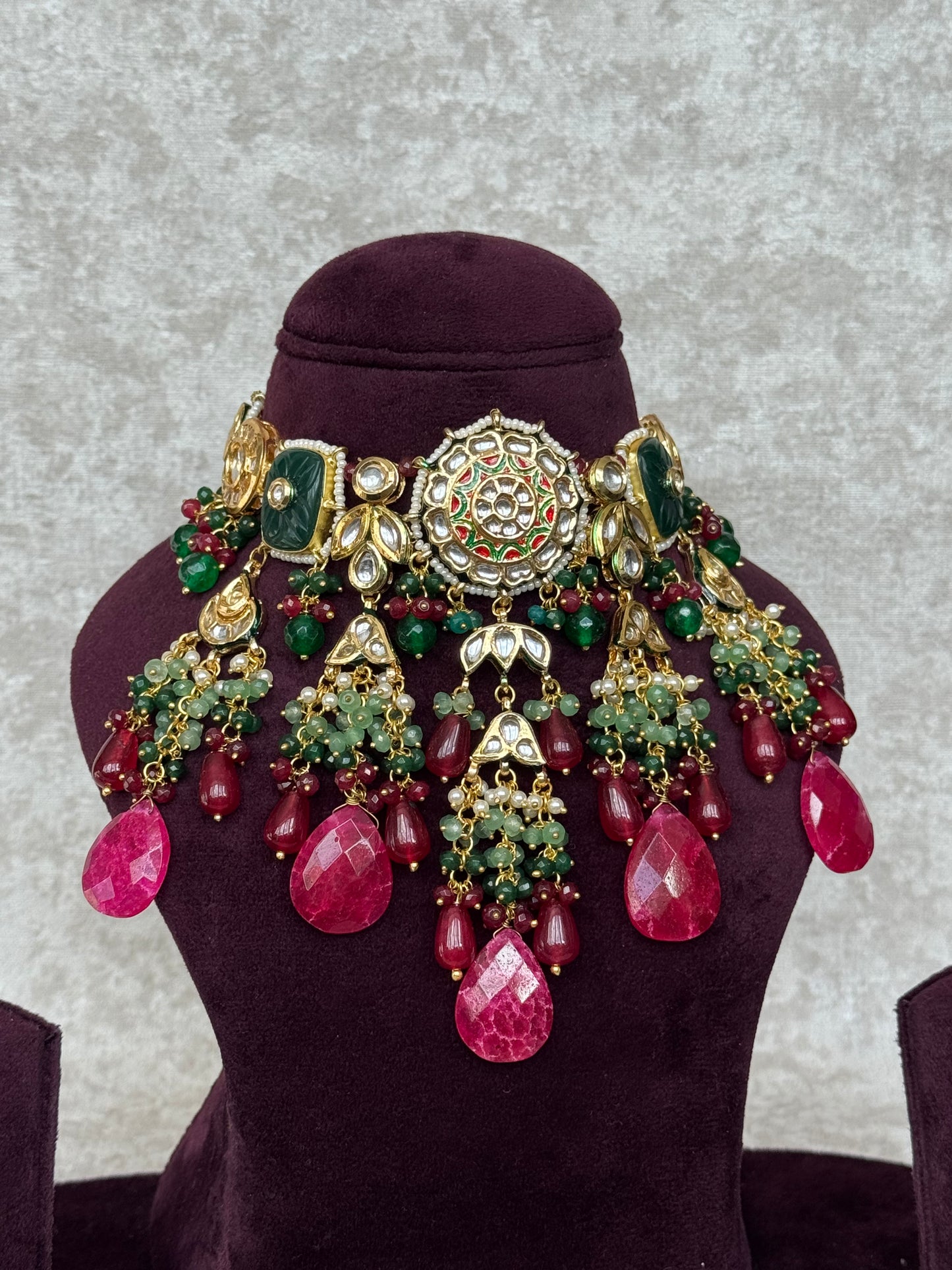 Kundan & Carving Stone Meenakari Necklace Set | The Tara Collection