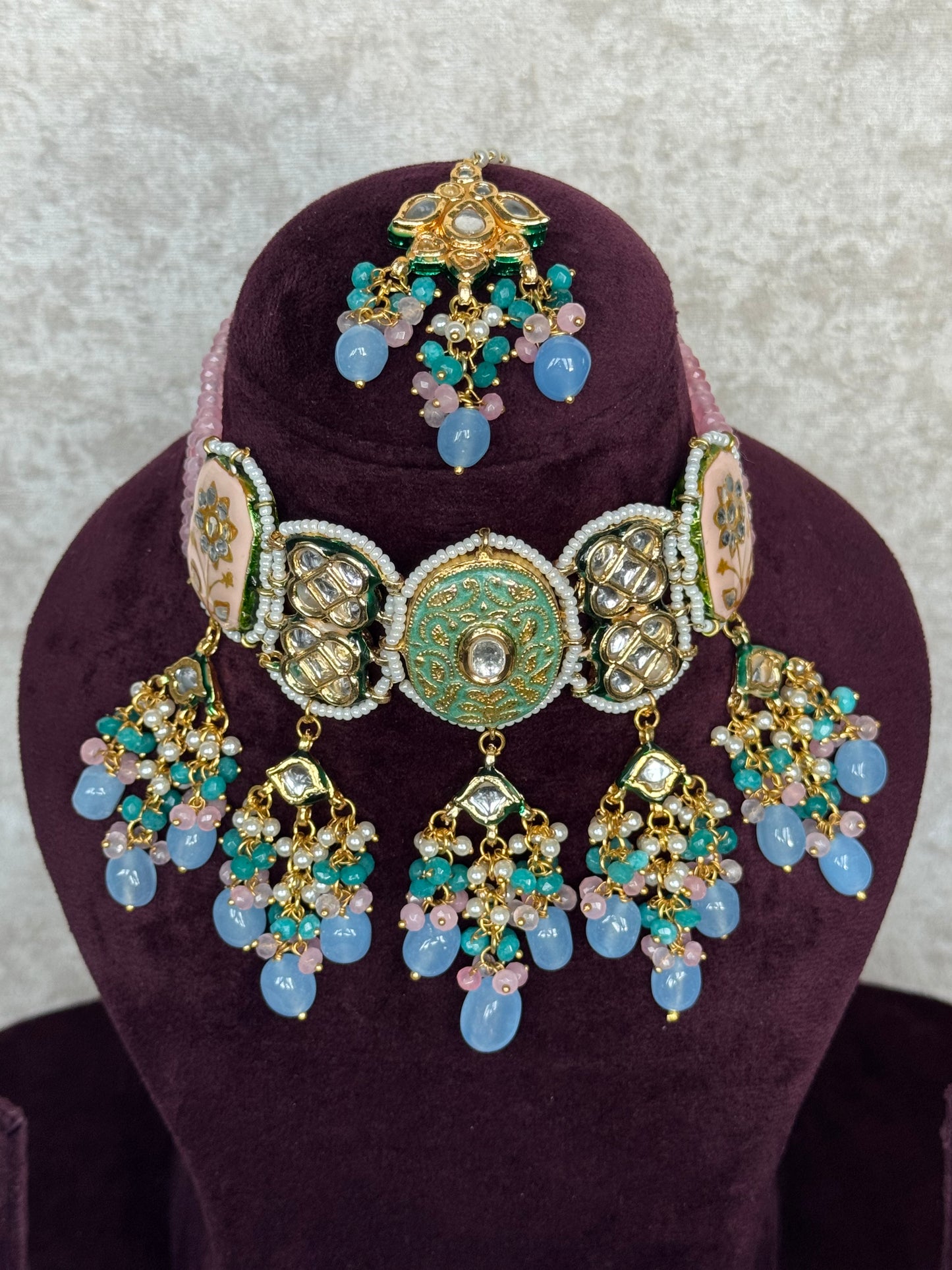 Pink & Blue Meenakari Necklace Set | The Tara Collection