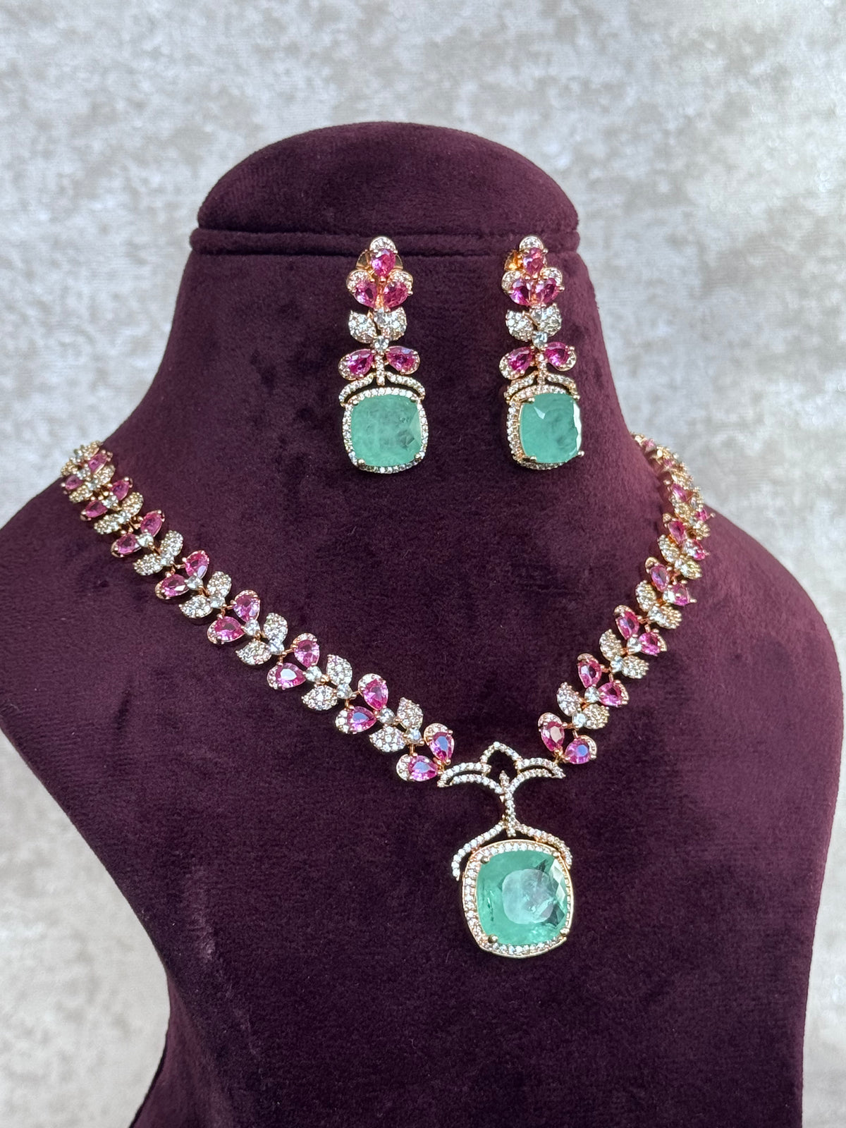 Lavanya - Floral AD Stone Necklace Set | The Tara Collection
