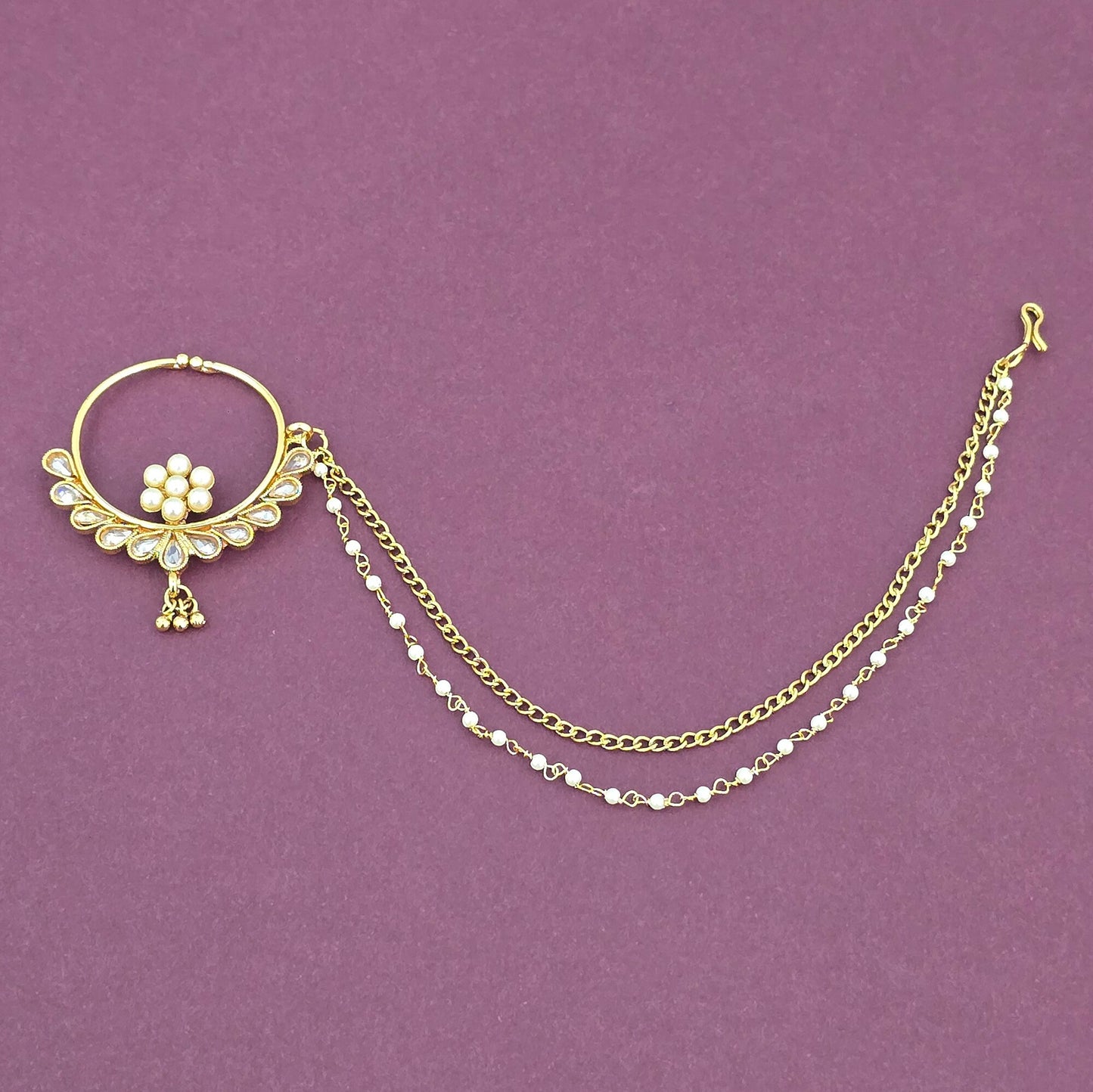 Gold-Plated Double Chain Nose Ring | The Tara Collection