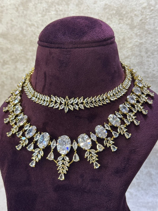 Double Layer American Diamond Necklace Set | The Tara Collection