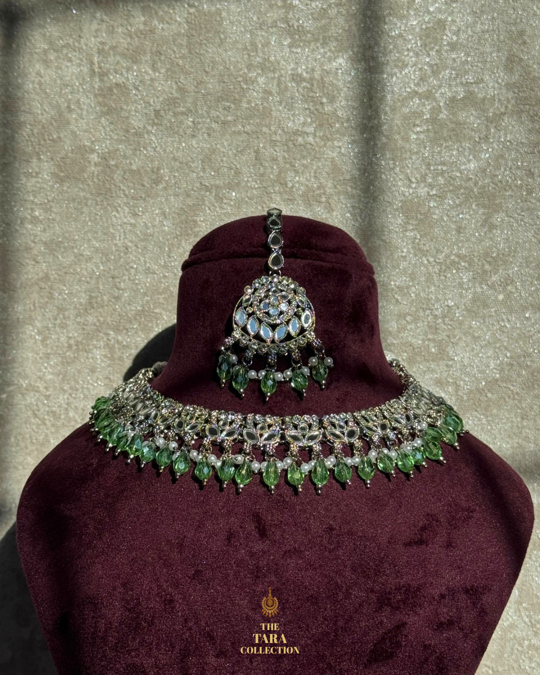 Silver & Mint Green Mirror Necklace Set