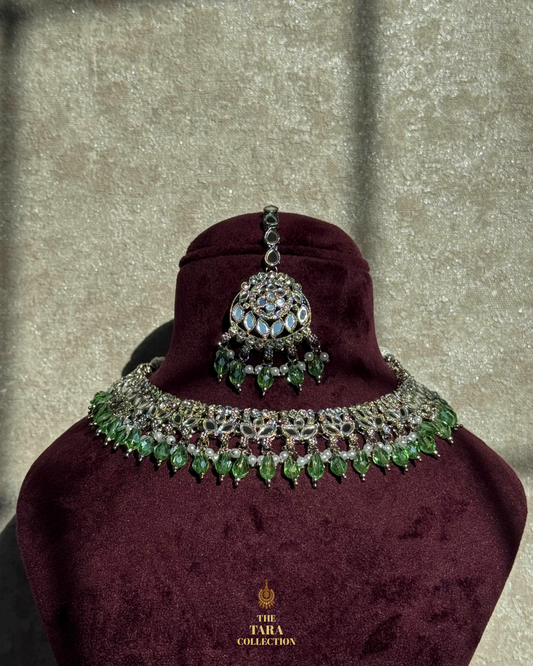 Silver & Mint Green Mirror Necklace Set