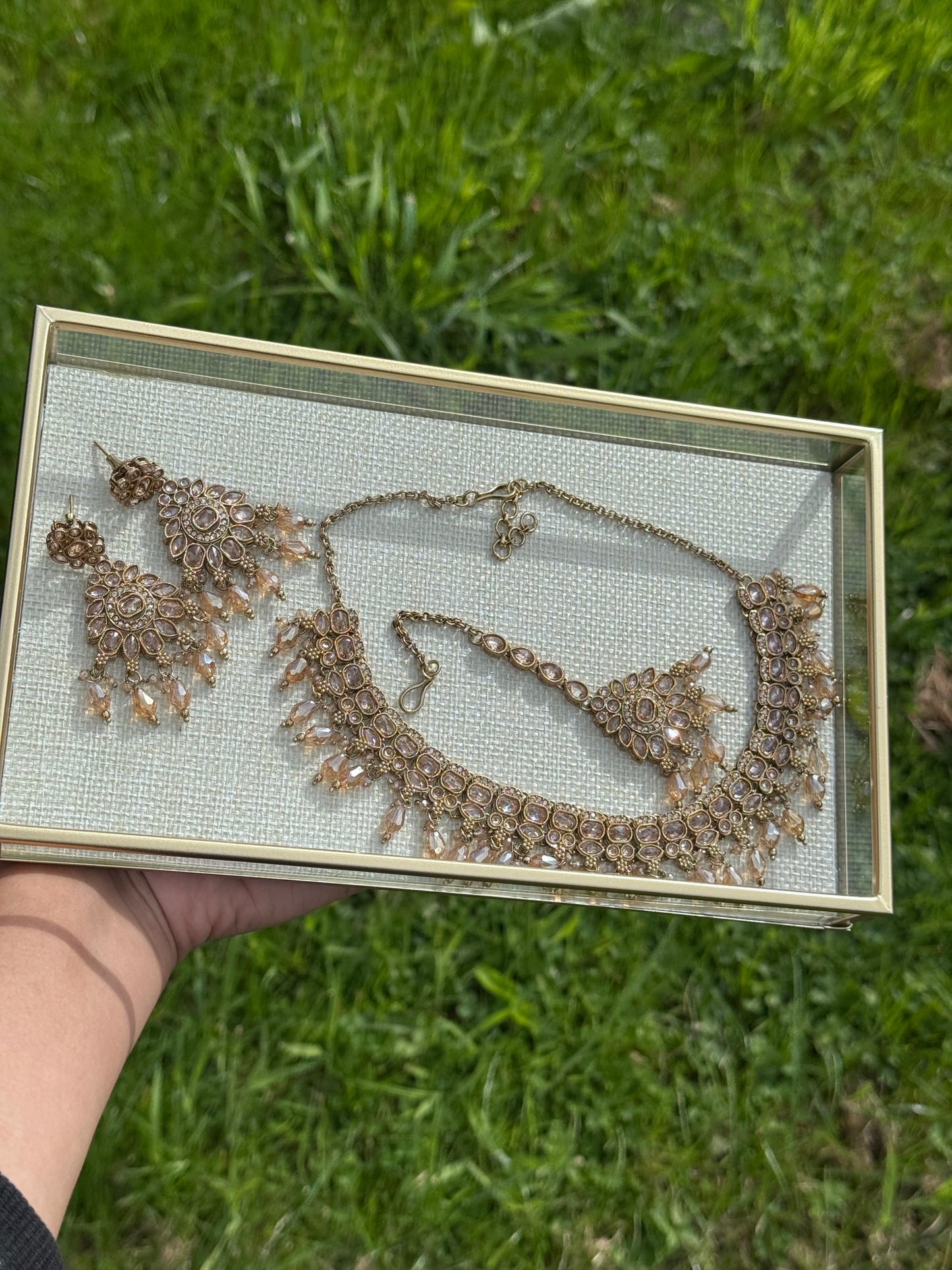 Champagne Gold Base Necklace Set | The Tara Collection